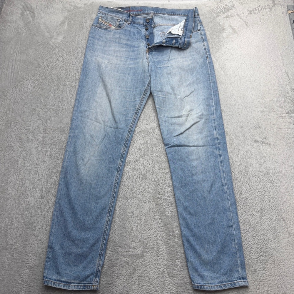 Diesel Jeans Mens 31 Blue Light Wash Straight Leg Button Fly Stretch Denim